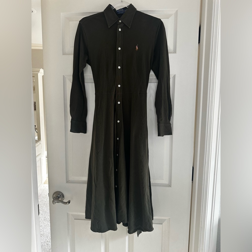 Ralph Lauren Olive Knit Oxford Shirtdress